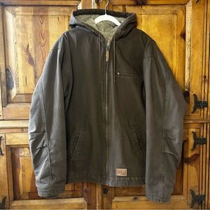 CE Schmidt Workwear Men's Jacket Size XLT Brown Sherpa Lined Canvas Hooded EUC